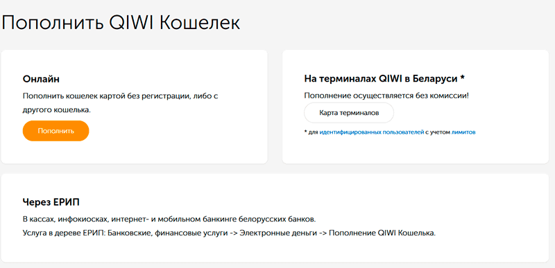 Способы пополнения QIWI Кошелька в Беларуси